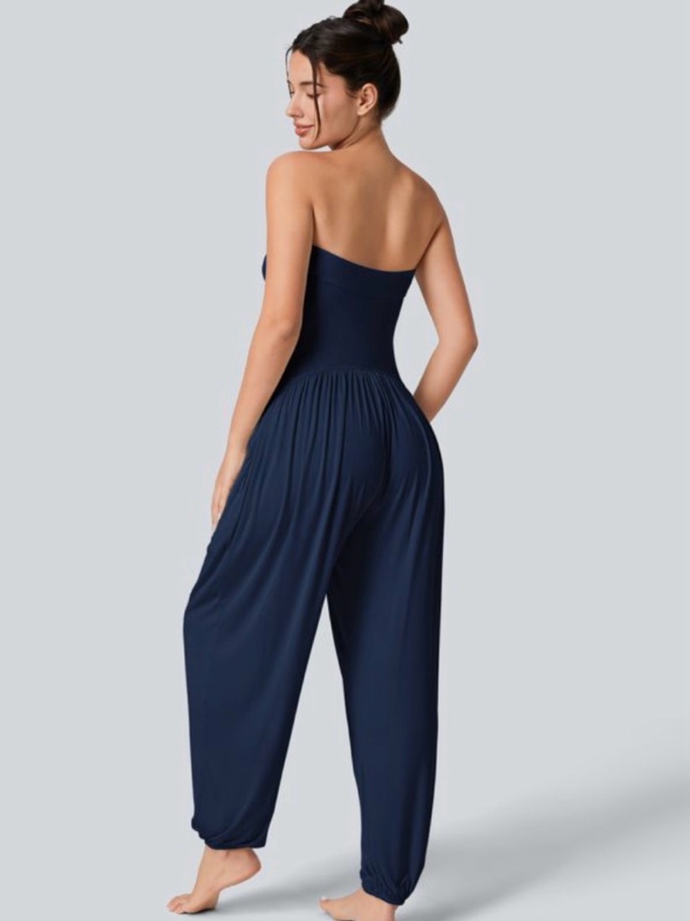HALARA Strapless Navy Harem Jumpsuit with Pockets - Picture 2 of 5